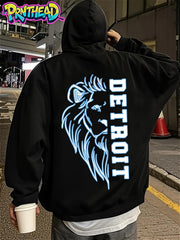 Detroit Lion Back Print Graphic Hoodie - Men's Streetwear