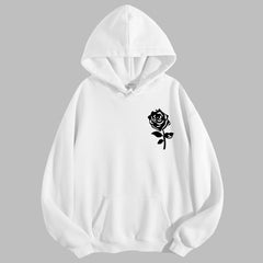 Vintage Rose Print Hoodie - Men's Minimalist Black