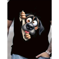 Men's Cotton T-Shirt Male Tee Crew Neck Short Sleeve Summer New Arrival, Cartoon Dog Pattern, Cute and Playful, Cute Pets and Creative Style, Casual Versatile, Comfortable and Breathable, Round Neck, Hot Selling Top, Men' Vintage Funny Retro Cotton Summer