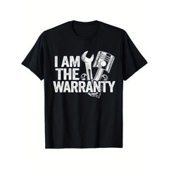 Men's Cotton Crew Neck T-Shirt, Casual Short Sleeve Pullover with "I Am The Warranty" Print, All-Season Knit Fabric Tee for Weekend Casual Wear, Oversized T Shirt