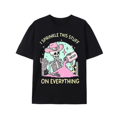 I Sprinkle This Stuff On Everything Creative Printing Vintage Washed High Quality Cotton Patterned T-Shirt Men's T-Shirt Old Summer Clothing Drop Shoulder Sleeve Round Neck Tops Short Sleeve