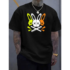 Men's Casual Crew Neck T-Shirt with Unique Bunny Skull Design - Soft and Machine Washable - Perfect for Summer