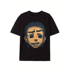 Men's retro hip-hop style cotton t-shirt with animated character print, soft and breathable, short-sleeved casual summer top, breathable t-shirt | expressive casual wear | comfortable fit