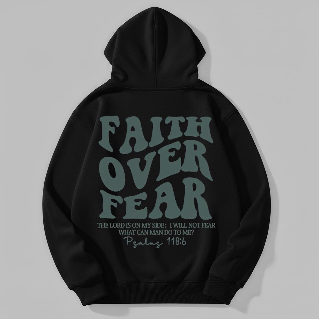 CusPrinting 'FAITH OVER FEAR' Vintage Christian Hoodie