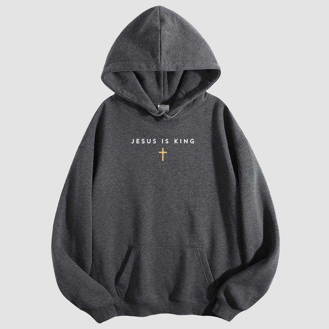 CusPrinting 'JESUS IS KING' Minimalist Cross Hoodie