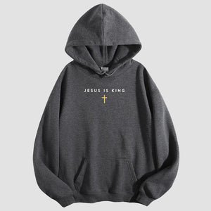 CusPrinting 'JESUS IS KING' Minimalist Cross Hoodie