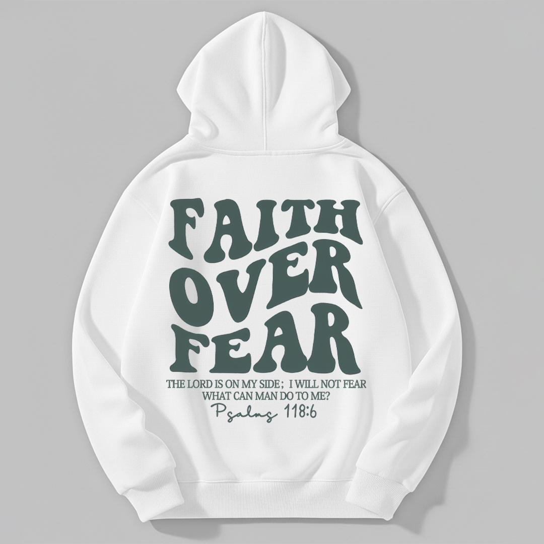 CusPrinting 'FAITH OVER FEAR' Vintage Christian Hoodie (white)