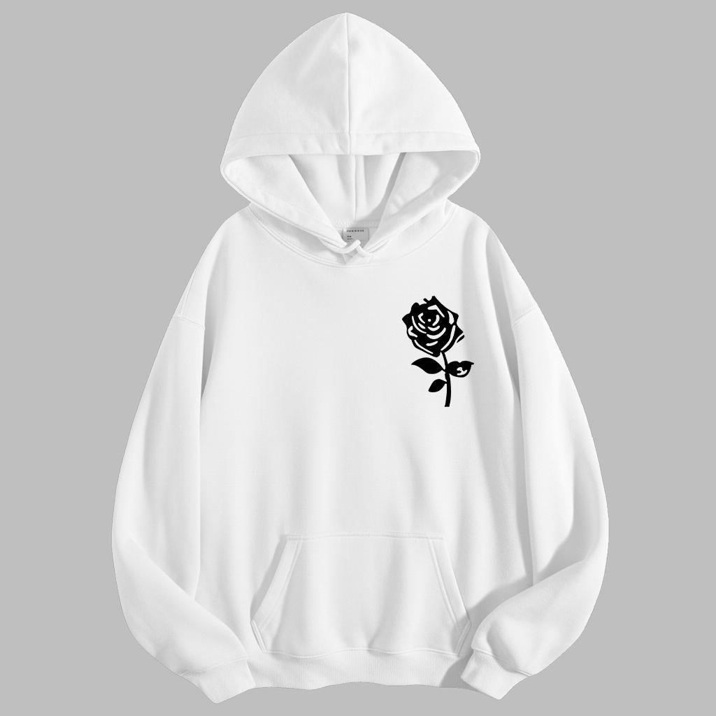 Vintage Rose Print Hoodie - Men's Minimalist Black