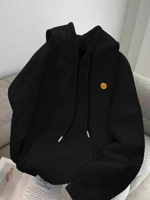 Joyful Face Logo Graphic Hoodie - Men's Casual Black