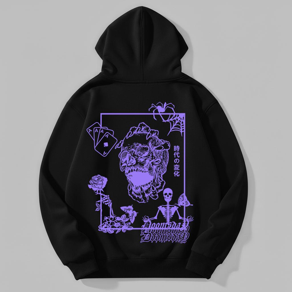 Vintage Skull and Roses Graphic Hoodie - Men's Y2K Streetwear