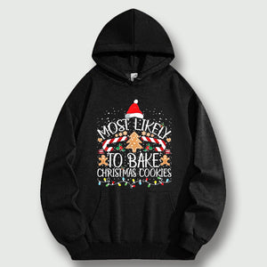 CusPrinting 'Most Likely to Bake' Christmas Cookie Lover Hoodie(black）