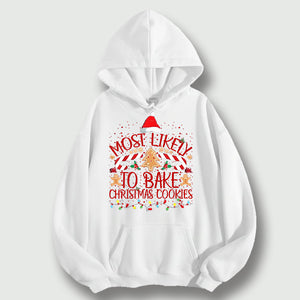 CusPrinting 'Most Likely to Bake' Christmas Cookie Lover Hoodie(white)