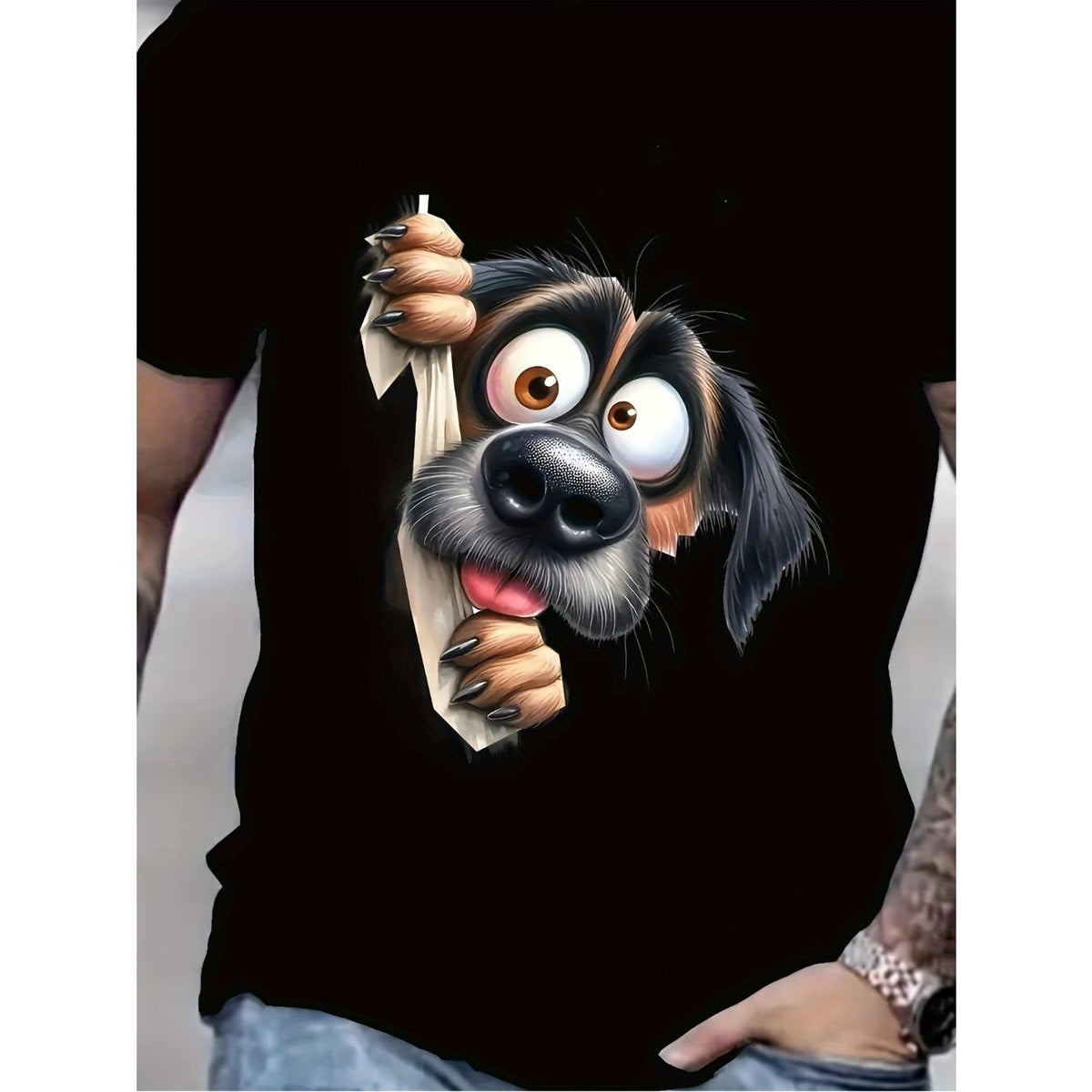 Men's Cotton T-Shirt Male Tee Crew Neck Short Sleeve Summer New Arrival, Cartoon Dog Pattern, Cute and Playful, Cute Pets and Creative Style, Casual Versatile, Comfortable and Breathable, Round Neck, Hot Selling Top, Men' Vintage Funny Retro Cotton Summer
