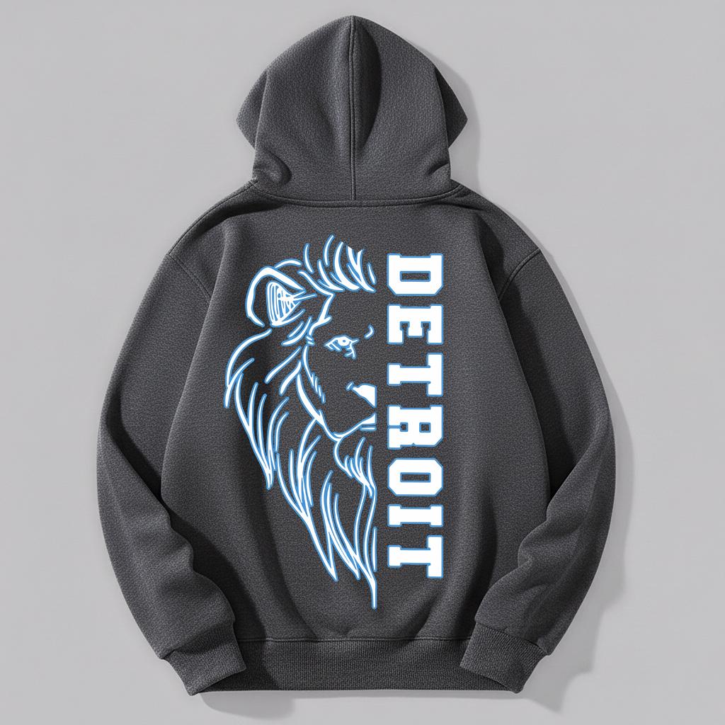CusPrinting 'Detroit Neon King' Lion Outline Street Hoodie