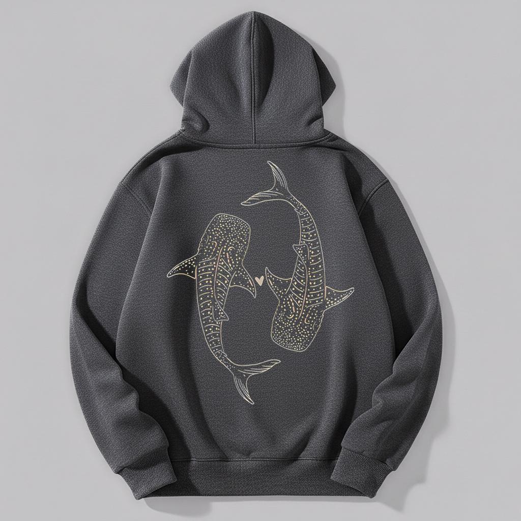 CusPrinting 'Ocean Love' Whale Shark Doodle Art Hoodie（grey）