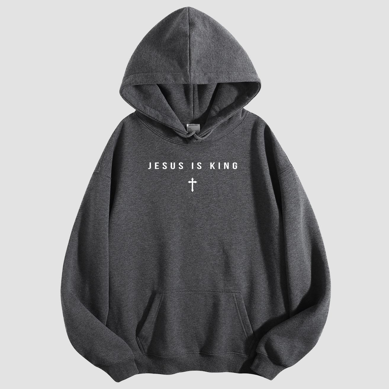 CusPrinting 'JESUS IS KING' Minimalist Cross Hoodie（white）