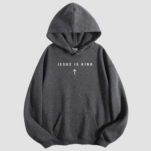 CusPrinting 'JESUS IS KING' Minimalist Cross Hoodie（white）