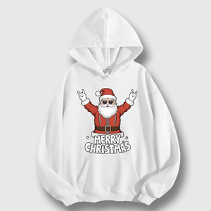 CusPrinting 'Rock & Roll Santa' Funny Christmas Graphic Hoodie(white)