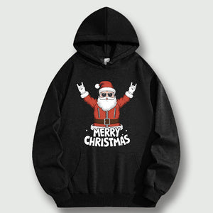 CusPrinting 'Rock & Roll Santa' Funny Christmas Graphic Hoodie（black）