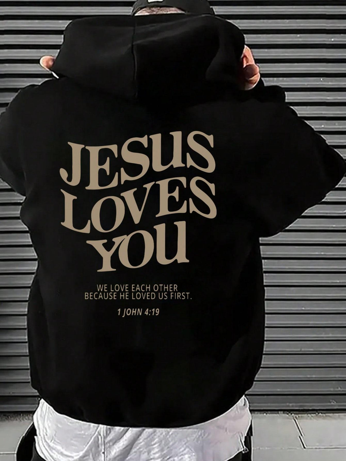 "Jesus Loves You" Slogan Graphic Hoodie - Men's