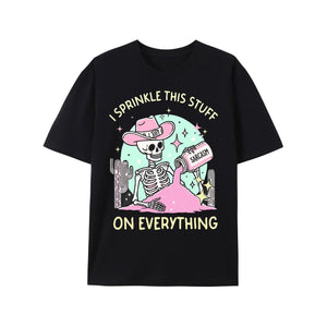 I Sprinkle This Stuff On Everything Creative Printing Vintage Washed High Quality Cotton Patterned T-Shirt Men's T-Shirt Old Summer Clothing Drop Shoulder Sleeve Round Neck Tops Short Sleeve