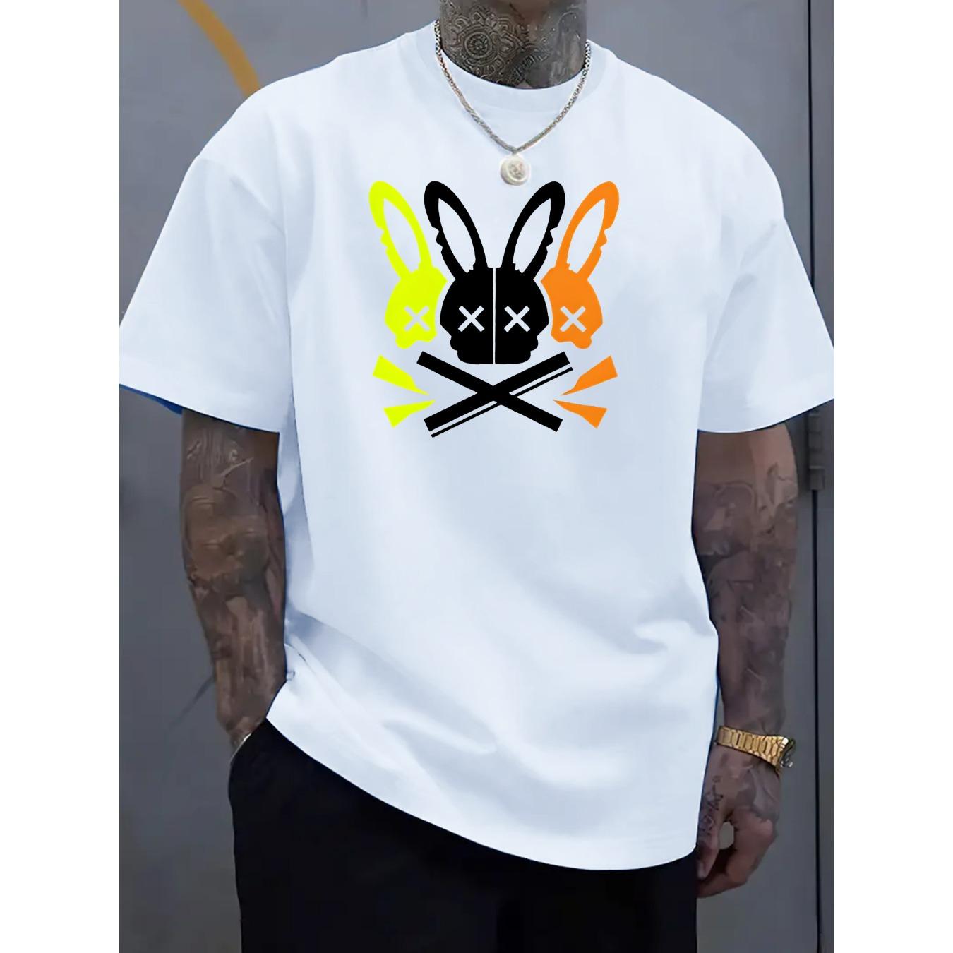 Men's Casual Crew Neck T-Shirt with Unique Bunny Skull Design - Soft and Machine Washable - Perfect for Summer