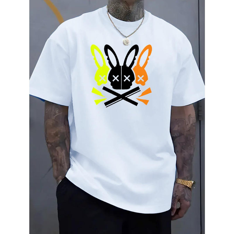 Men's Casual Crew Neck T-Shirt with Unique Bunny Skull Design - Soft and Machine Washable - Perfect for Summer