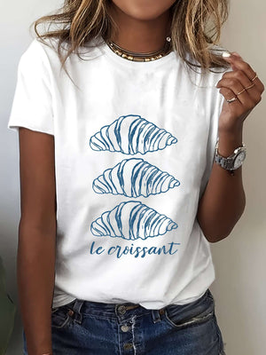 Women'S Casual Crew Neck T-Shirt with Blue Crisscross Design, Short Sleeve, Regular Fit, SpringSummerFall Fashion Top - QD-4435