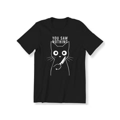 Funny cat graphic t-shirts for men and women, black cotton t-shirt with white cat and knife graphic, casual crew neck, machine washable, cat t-shirt