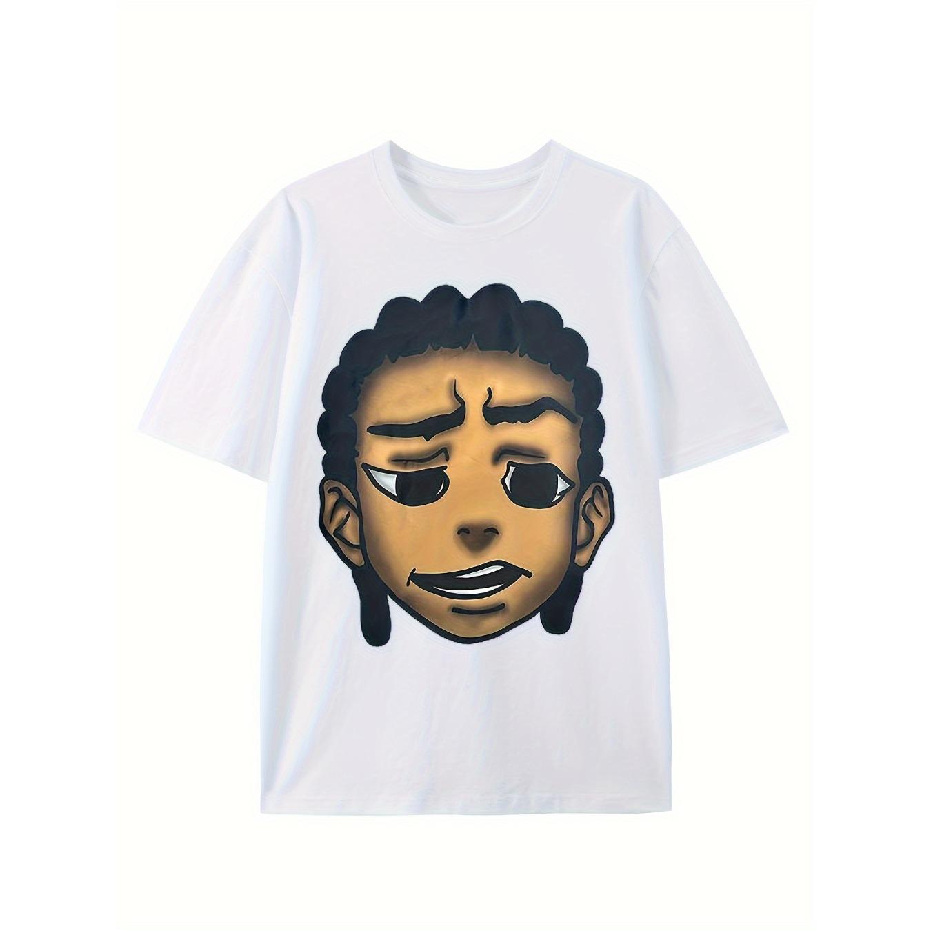 Men's retro hip-hop style cotton t-shirt with animated character print, soft and breathable, short-sleeved casual summer top, breathable t-shirt | expressive casual wear | comfortable fit