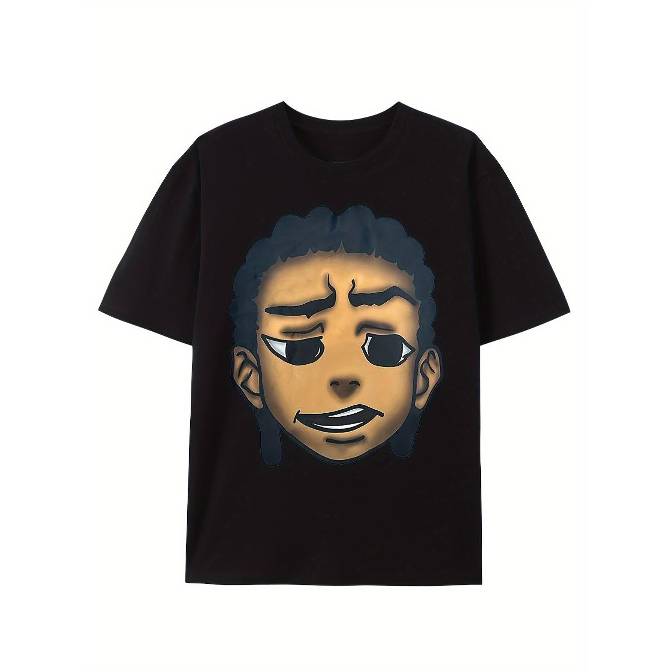 Men's retro hip-hop style cotton t-shirt with animated character print, soft and breathable, short-sleeved casual summer top, breathable t-shirt | expressive casual wear | comfortable fit