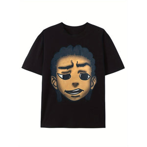 Men's retro hip-hop style cotton t-shirt with animated character print, soft and breathable, short-sleeved casual summer top, breathable t-shirt | expressive casual wear | comfortable fit