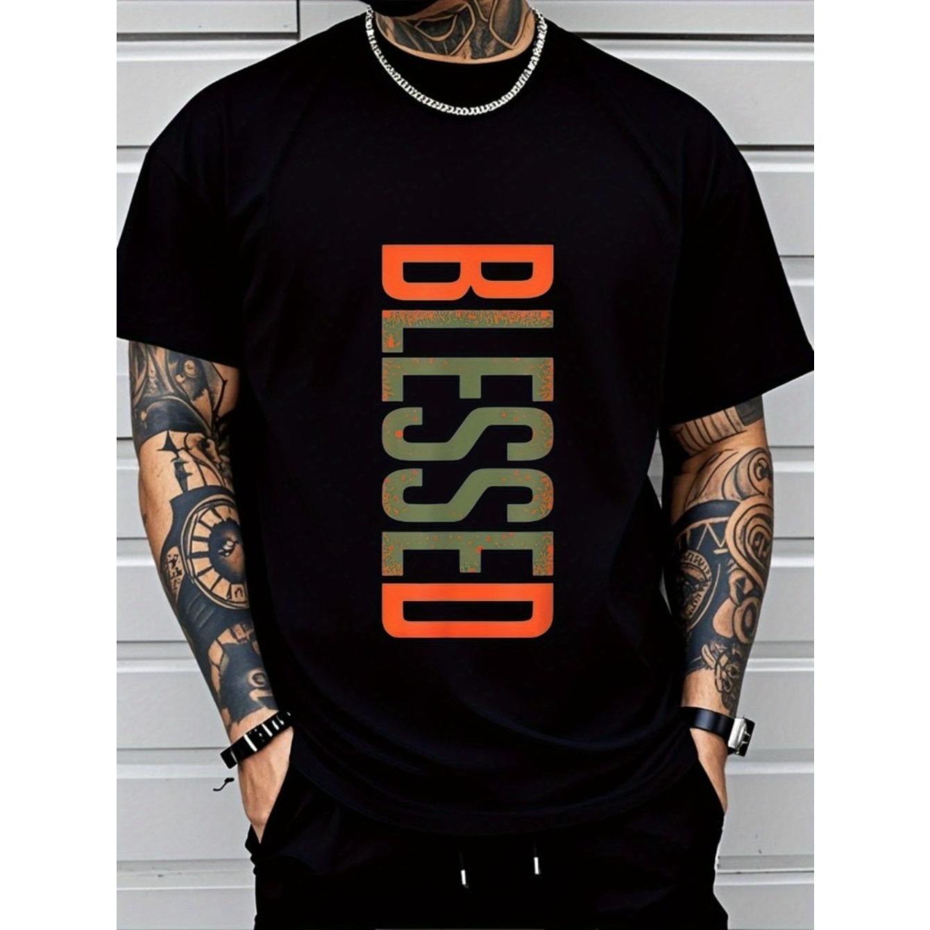 Men's Plus Size Geometric Pattern Crew Neck T-Shirt
