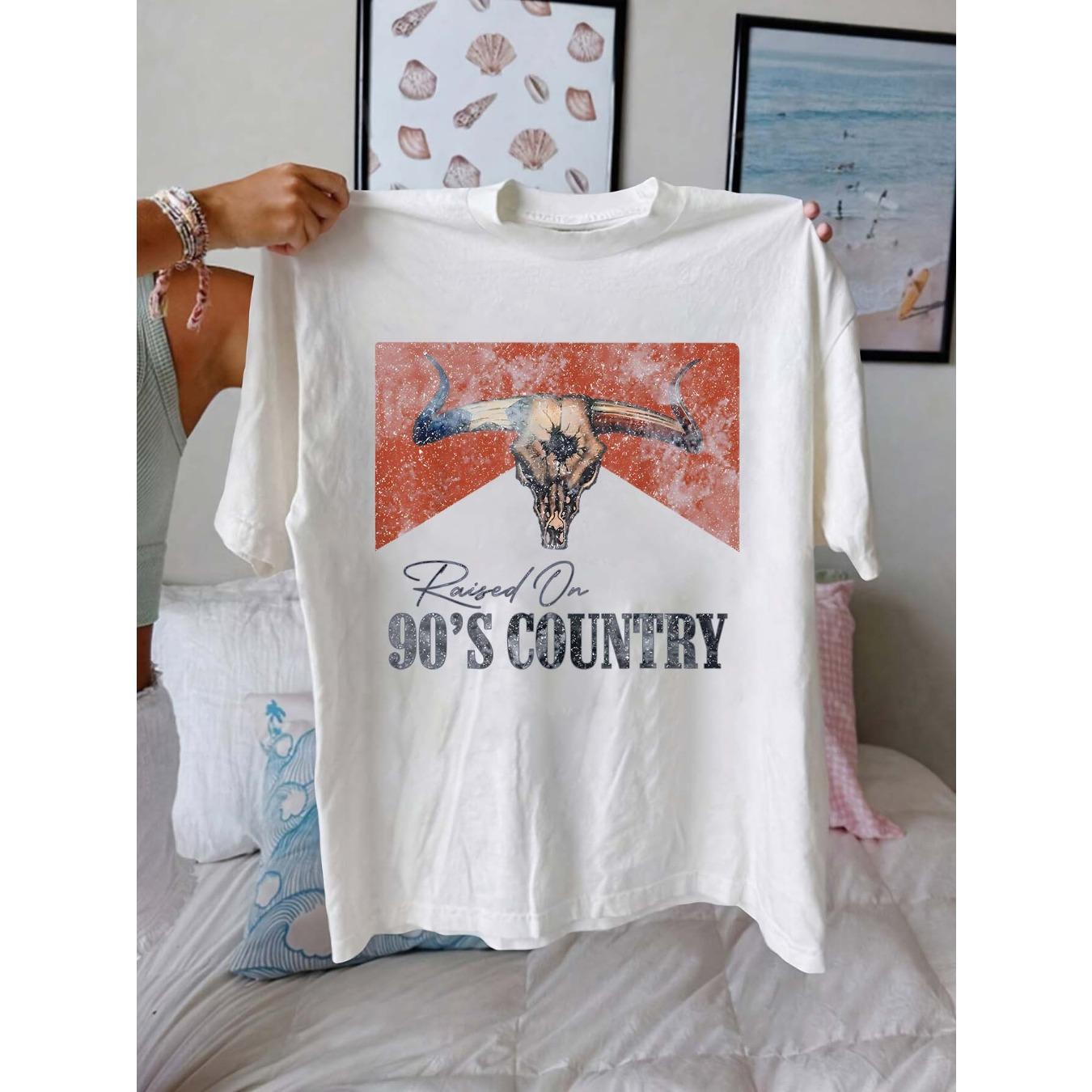 Vintage Bull Skull & Geometric Graphic T-Shirt