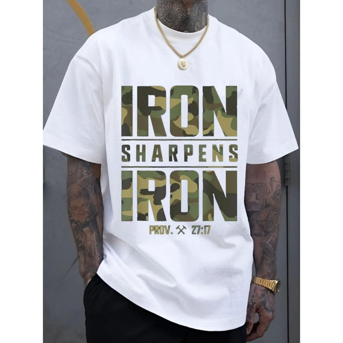 Men's Oversized "Iron Sharpens Iron" Bible Verse T-Shirt