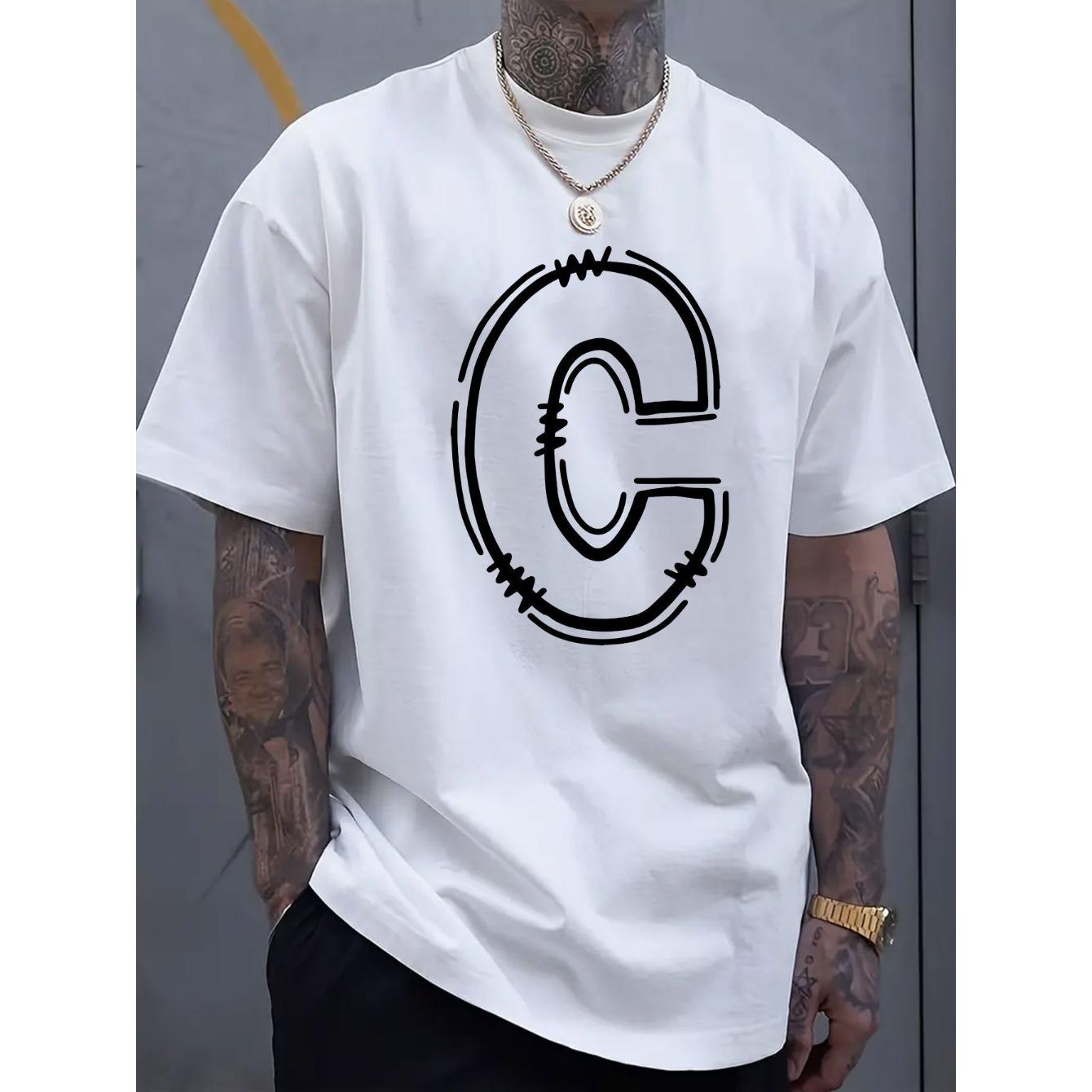 Men's Geometric C-Letter Print Cotton T-Shirt